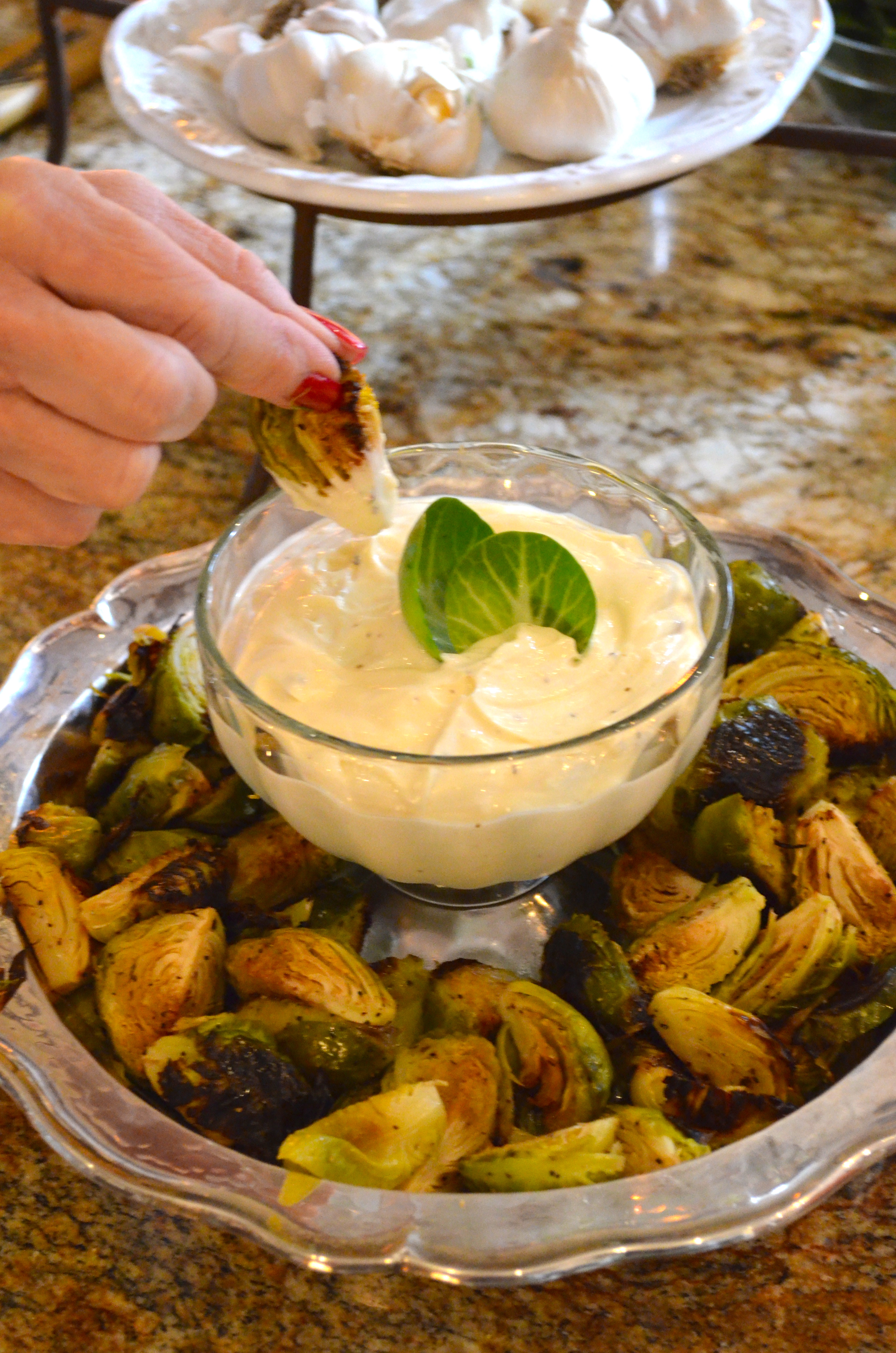 ROASTED BRUSSEL SPROUTS WITH LEMON GARLIC ALLIOLI