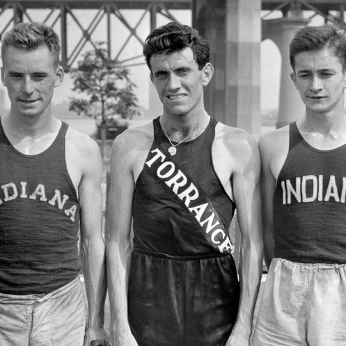 Louis Zamperini, center, at Olympic tryouts in 1936.